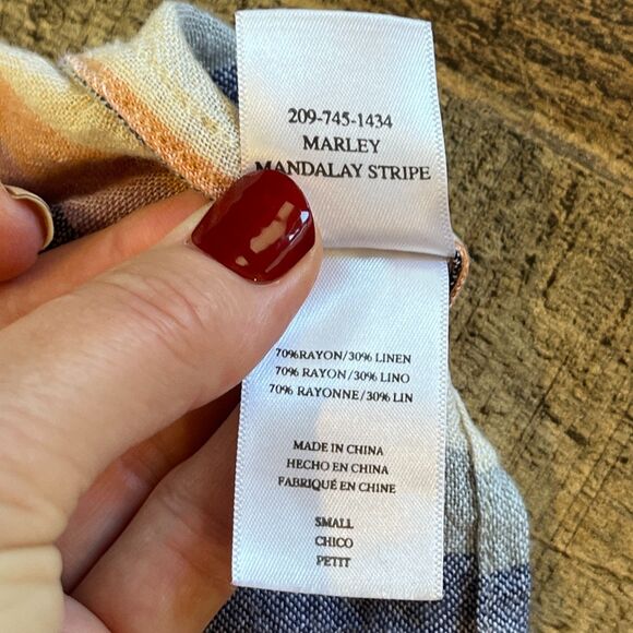 Rails Marley Linen Top Mandalay Stripe Button Front Tie Front Small - Picture 6 of 8